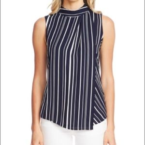 NWT Vince Camuto MOCK-NECK STRIPED BLOUSE